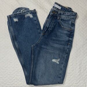 Zara High Rise Straight Destroyed Denim